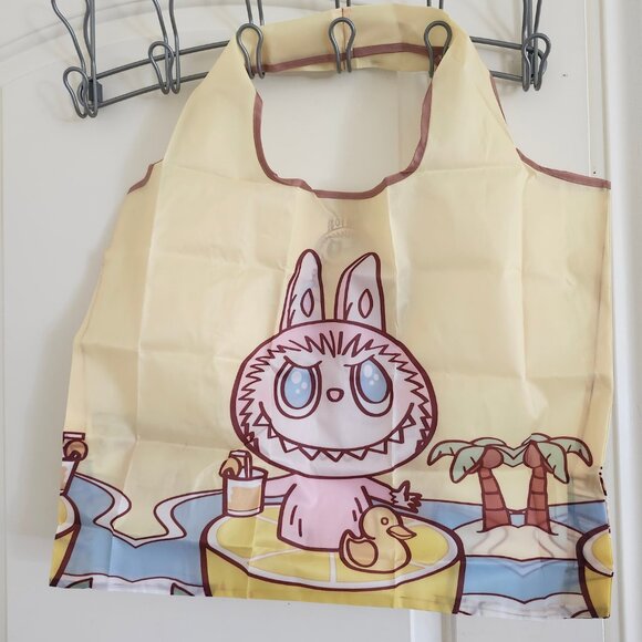 Labubu Yellow Foldable Reusable Shopping Bag with Small Pouch – Nylon - Picture 10 of 12